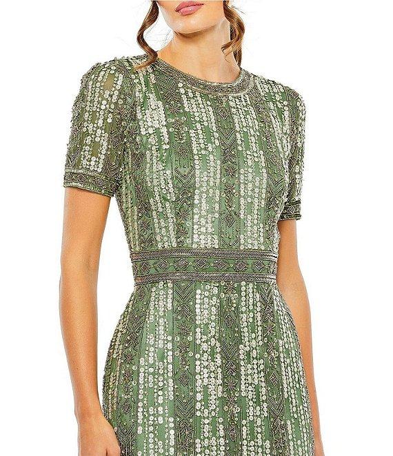 Mac Duggal Short Sleeve Sequined Beaded Sheath Midi Dress Product Image