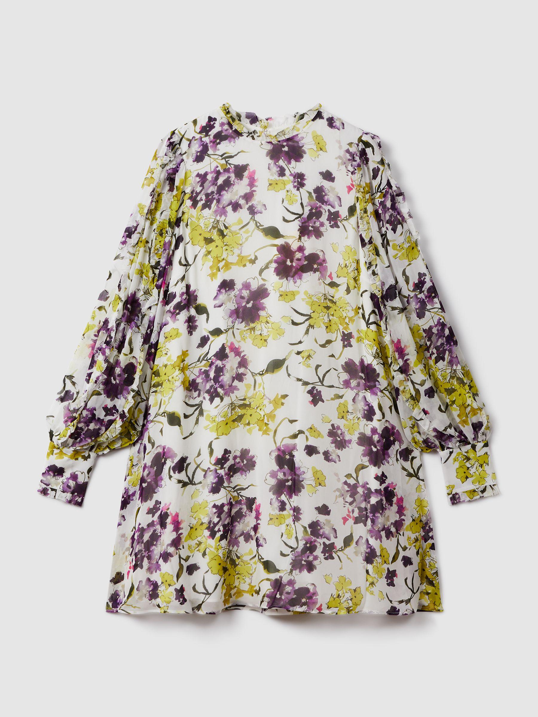 Florere Printed Blouson Sleeve Mini Dress in Ivory/Multi Product Image