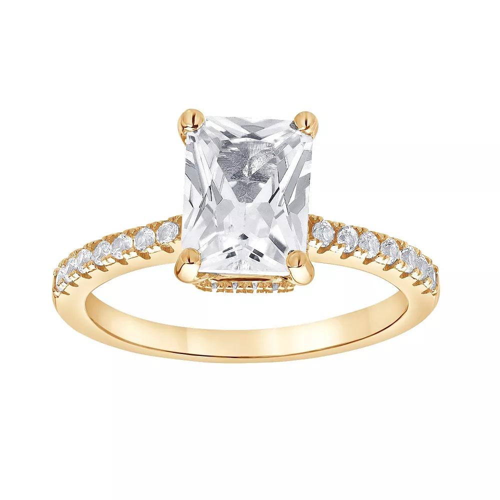 Gemstone Brilliance Emerald Cut Lab-Created White Sapphire Ring, Women's, Size: 7, Gold Tone Product Image