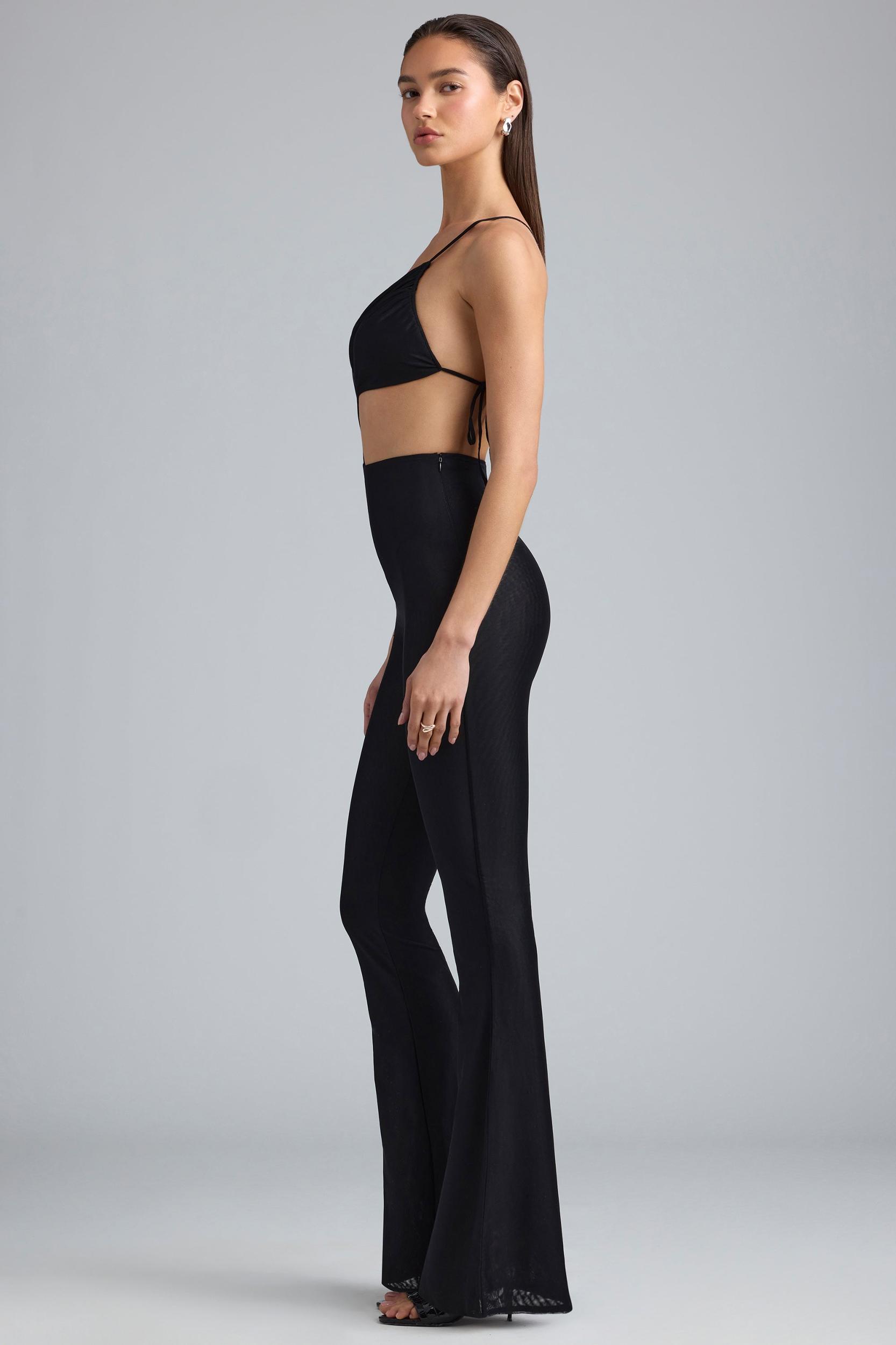 Metallic Ruched Cut-Out Flared Jumpsuit in Black Product Image