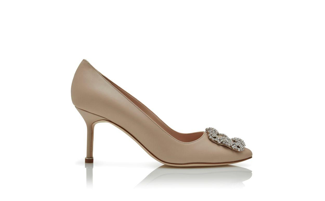 HANGISI 70 Light Beige Calf Leather Jewel Buckle Pumps Product Image