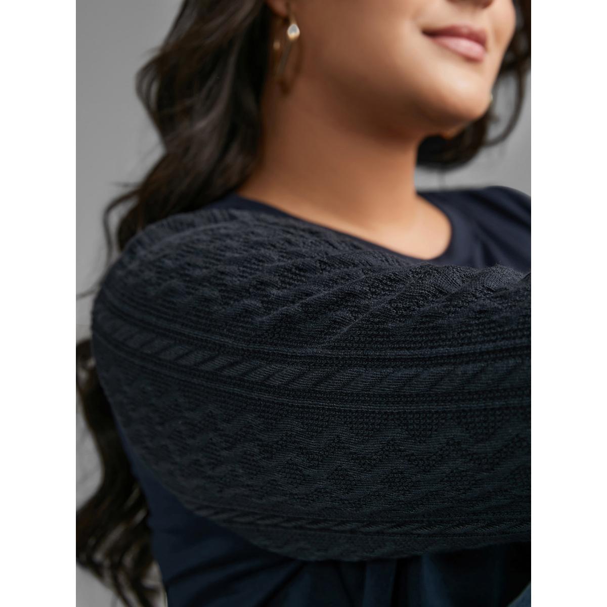 Plus Size Crew Neck Plain Textured Patchwork Sweatshirt Women Midnight Casual Texture Round Neck Everyday Sweatshirts BloomChic 10/M Product Image