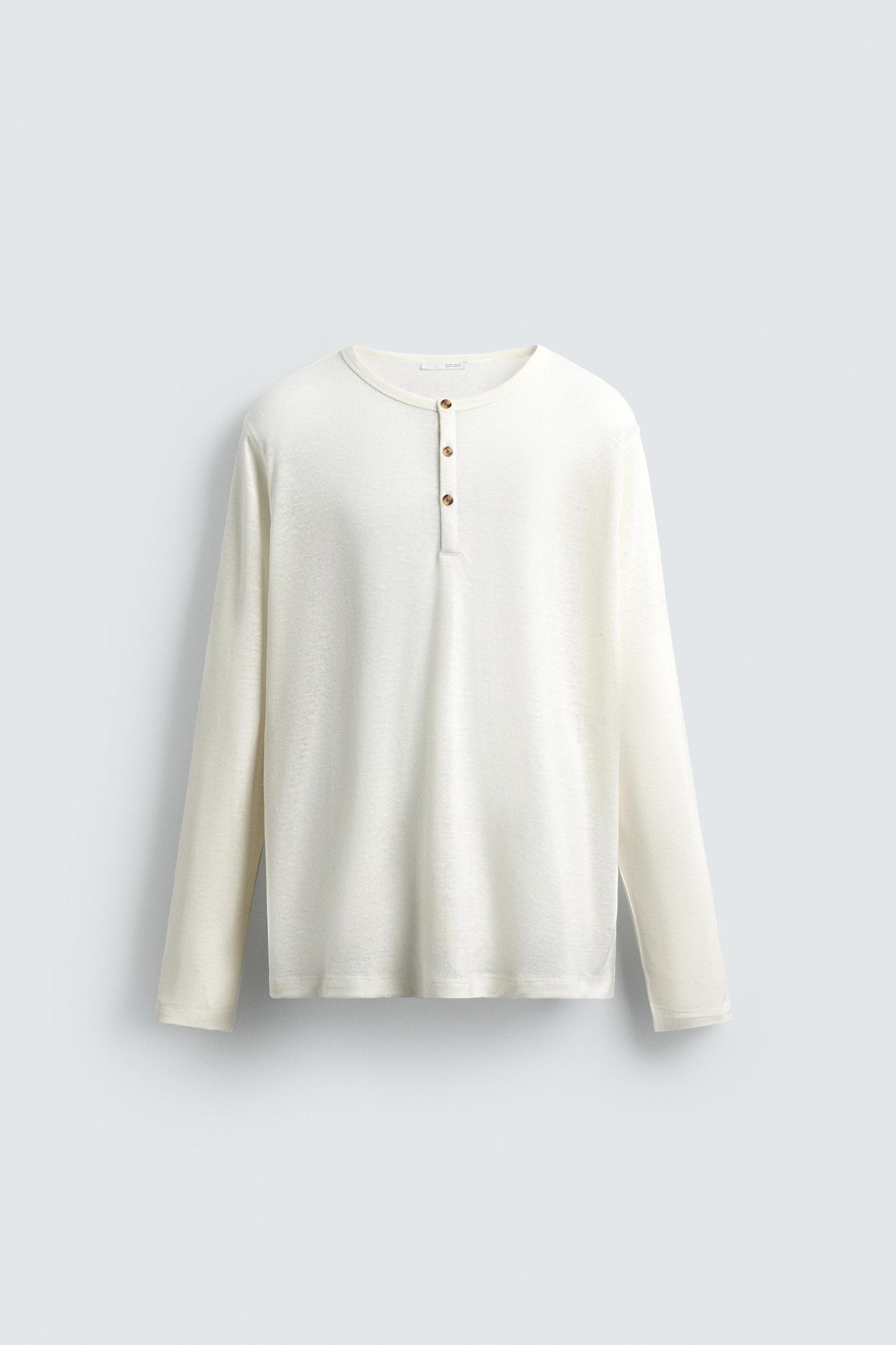 HEMP-VISCOSE BUTTON NECK T-SHIRT Product Image