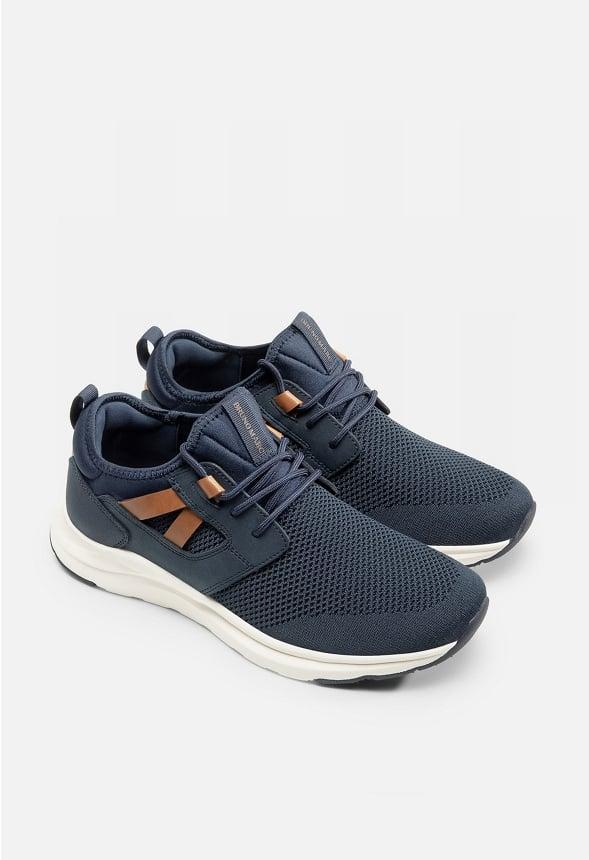 Men's Slip-On PU Leather Knit Sneakers Product Image