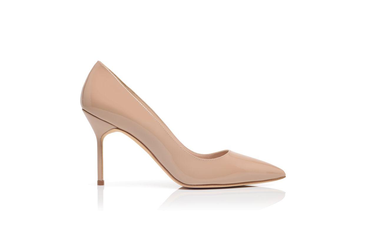 BB 90 Beige Patent Leather Pointed Toe Pumps Product Image