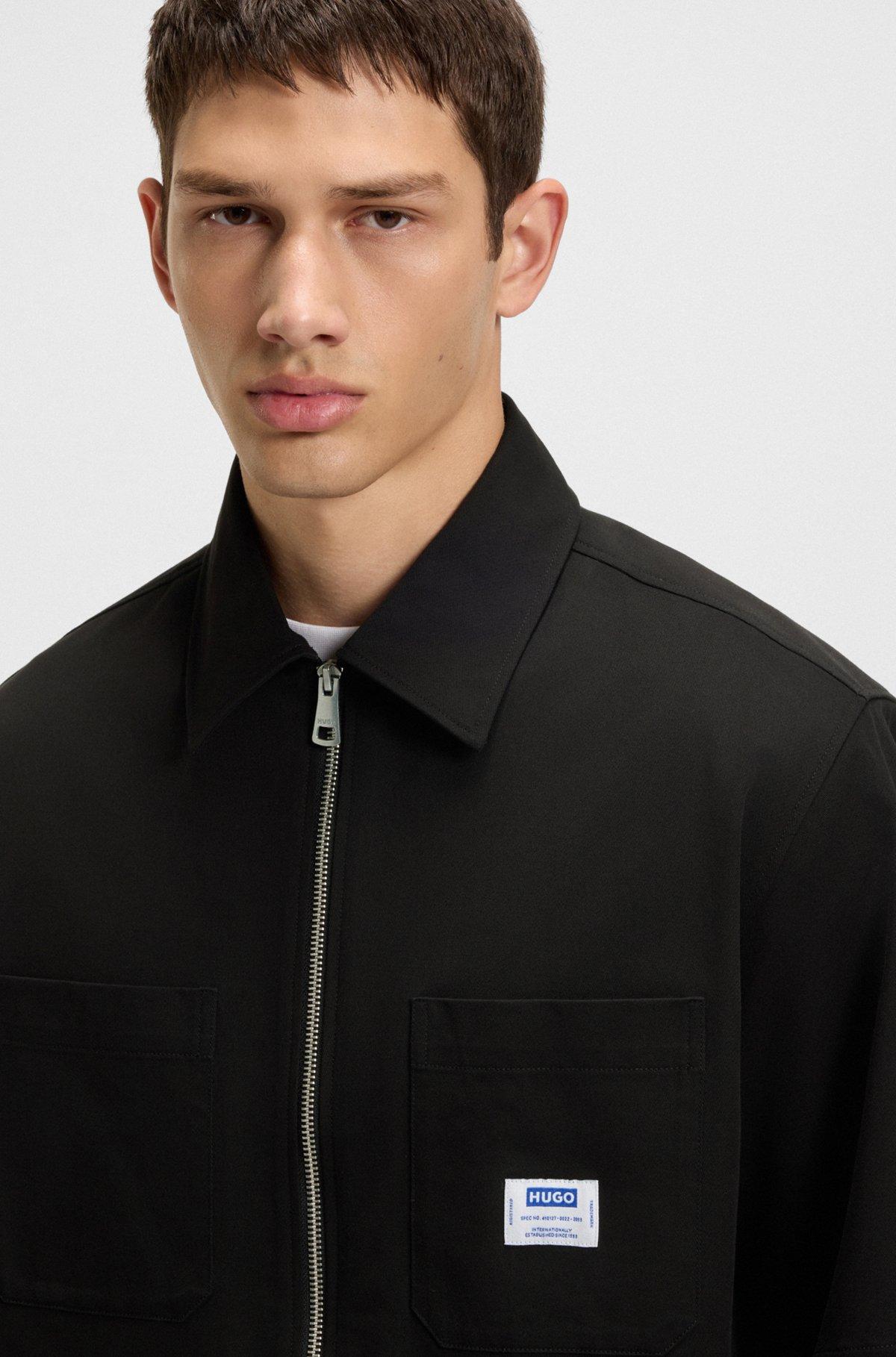 HUGO - Oversize fit shirt with zip-up front - Black Product Image