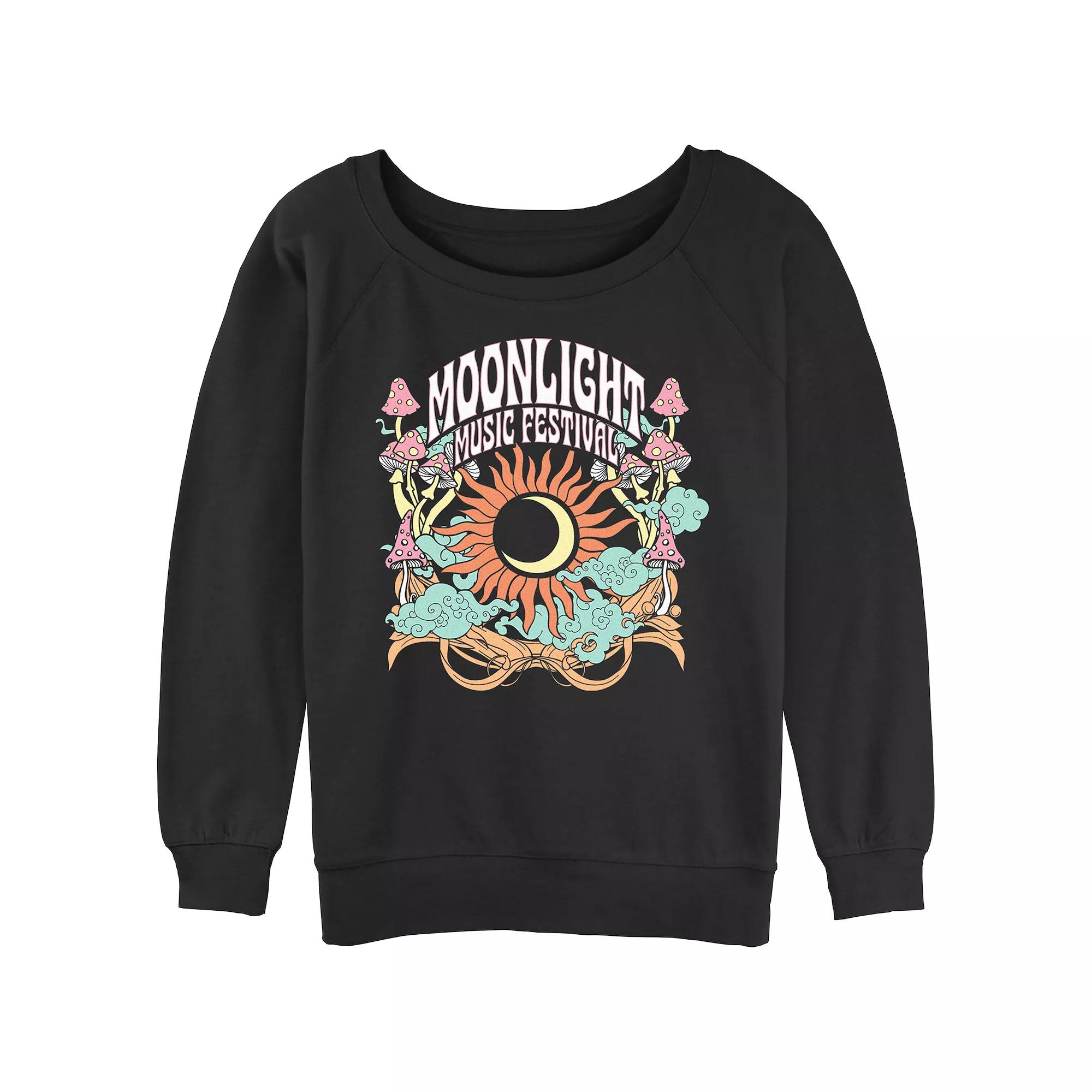 Juniors' Moonlight Music Festival Slouchy Terry Graphic Pullover, Women's, Size: XL, Black Product Image