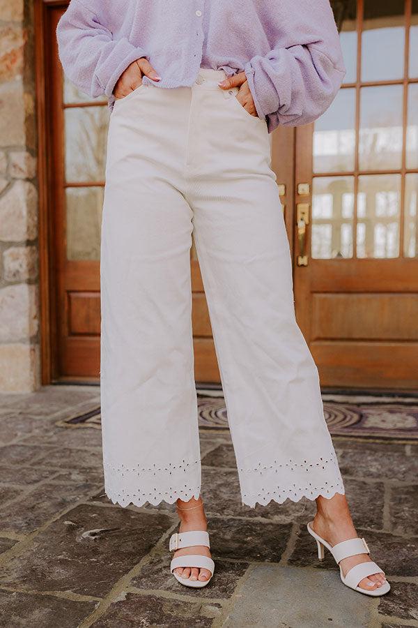 The Georgia High Waist Eyelet Pants in Ivory Product Image