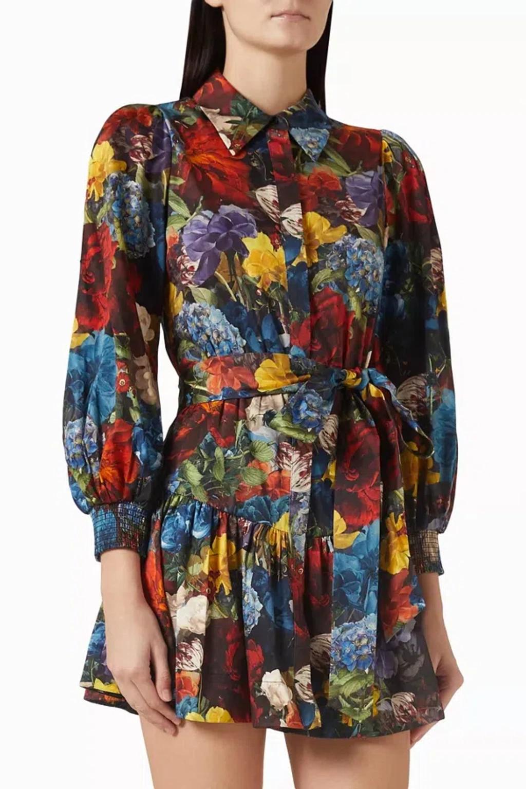 ALICE AND OLIVIA Lily Mini Shirt Dress In Flourish Sm In Multi Product Image