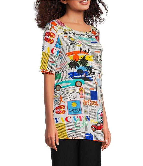 Ali Miles Petite Size Printed Round Neck Short Sleeve Tunic Product Image
