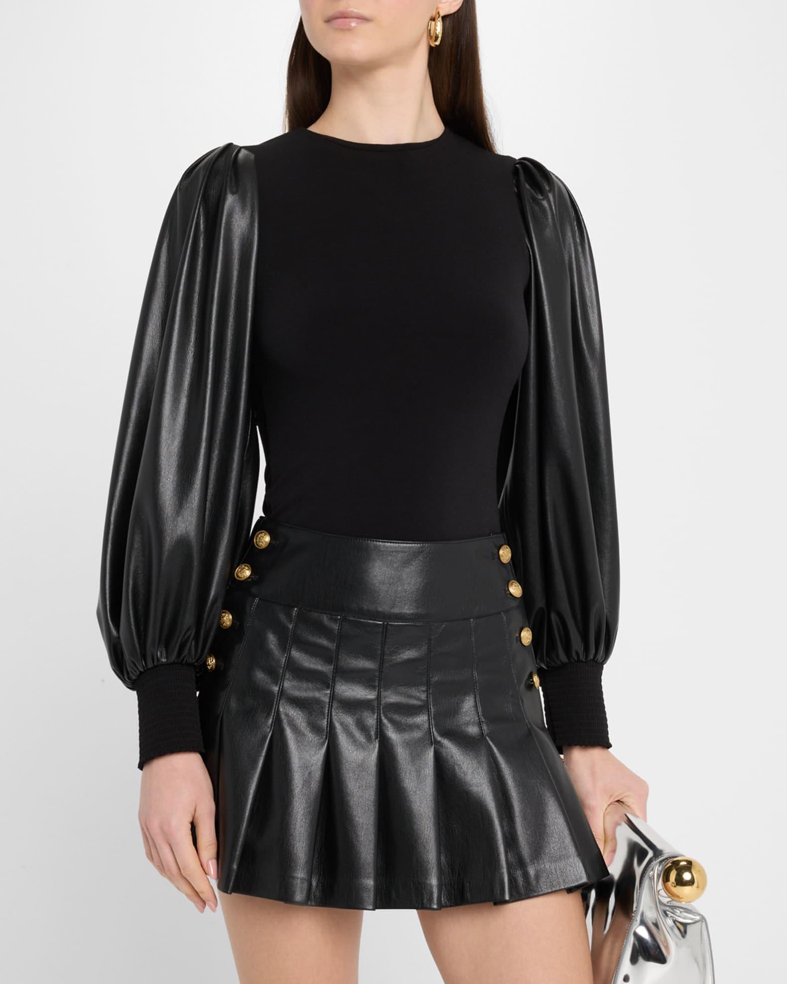 Latoria Crewneck Top with Vegan Leather Sleeves Product Image