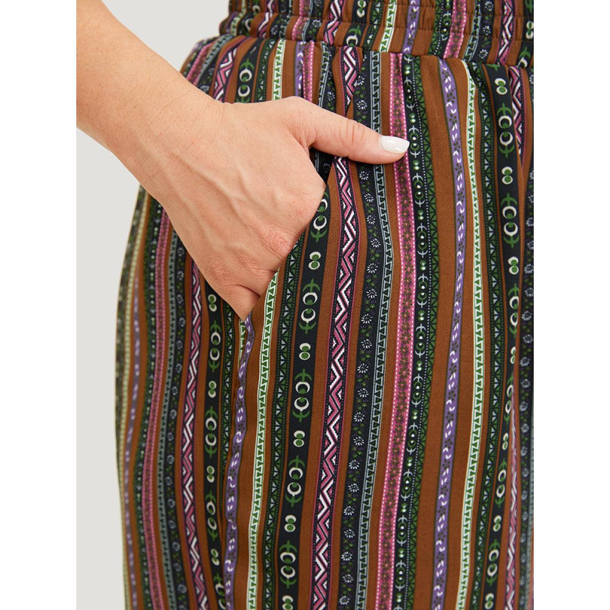 Plus Size Bandana Striped Drawstring Tassel Beaded Detail Shorts Women Multicolor Vacation Tassels Dailywear Shorts BloomChic 12/L Product Image