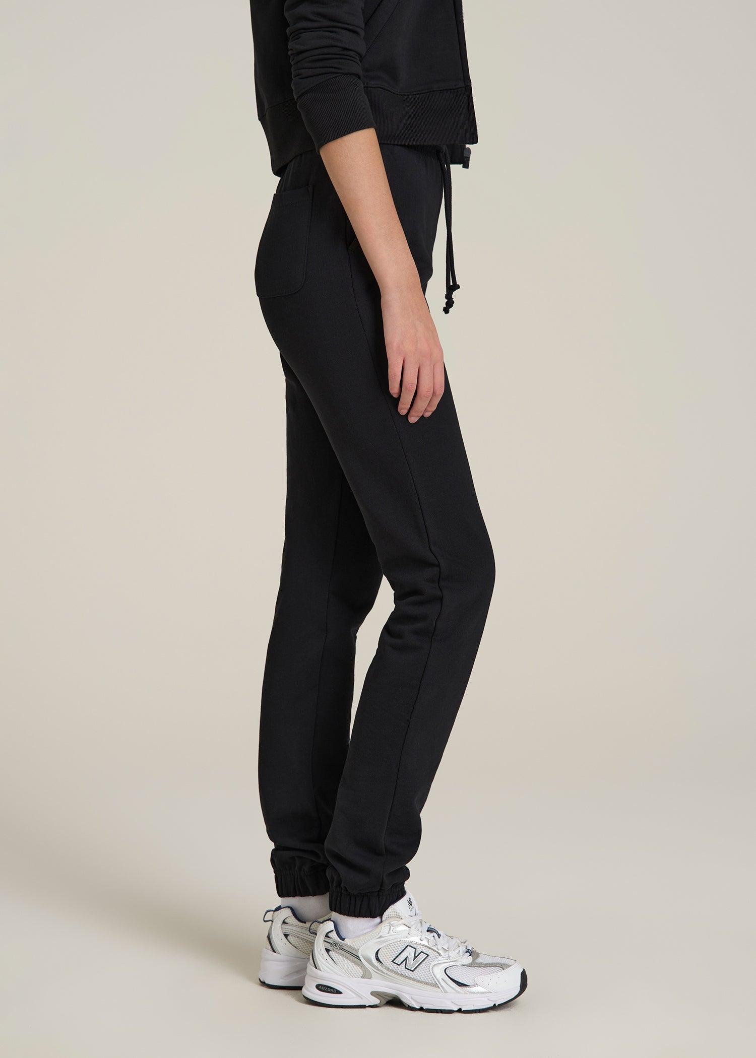 Wearever Fleece Slim Fit High-Waisted Garment Dye Sweatpants for Tall Women in Black Female Product Image