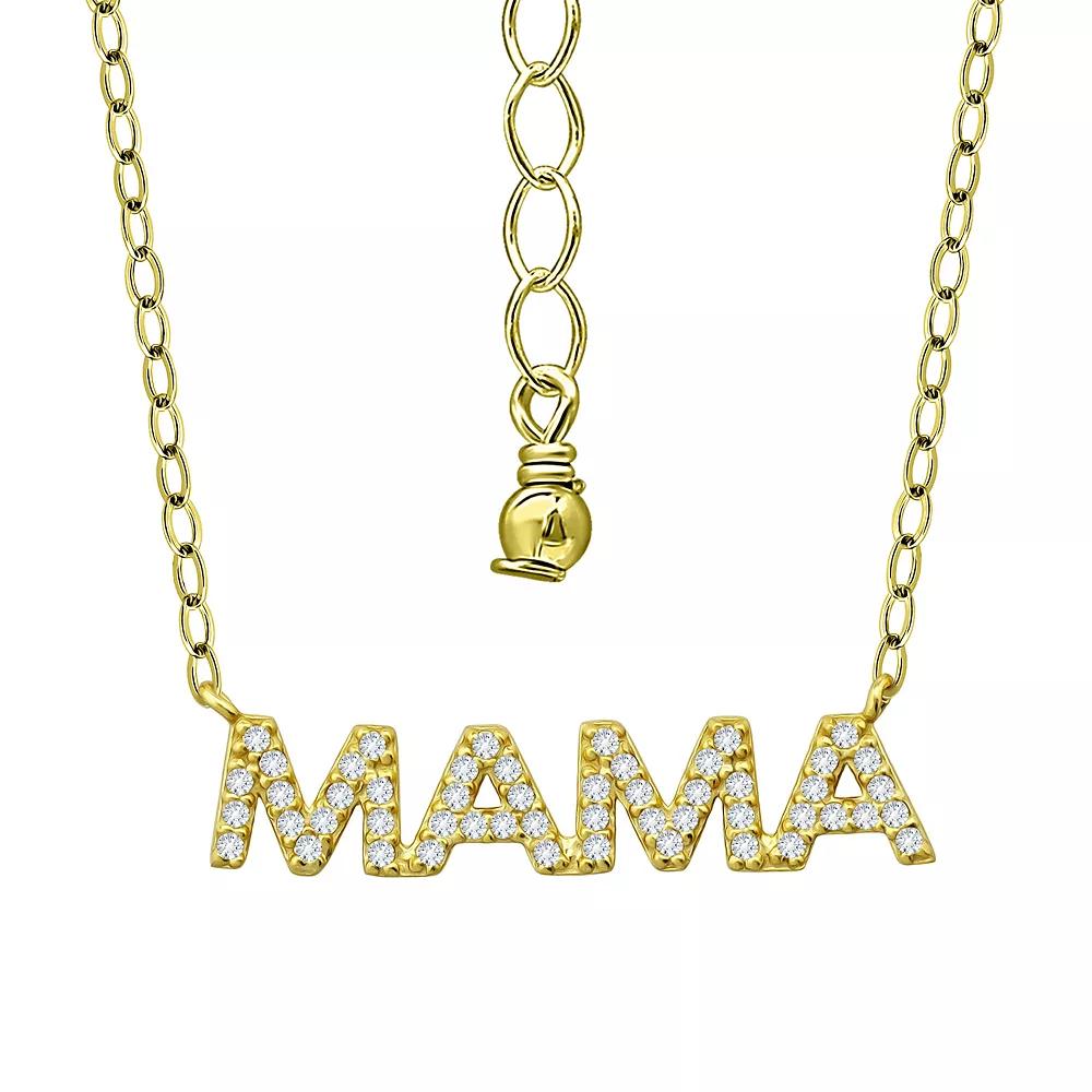 Aleure Precioso Sterling Silver Cubic Zirconia "MAMA" Necklace, Women's, Size: 18", Gold Tone Product Image