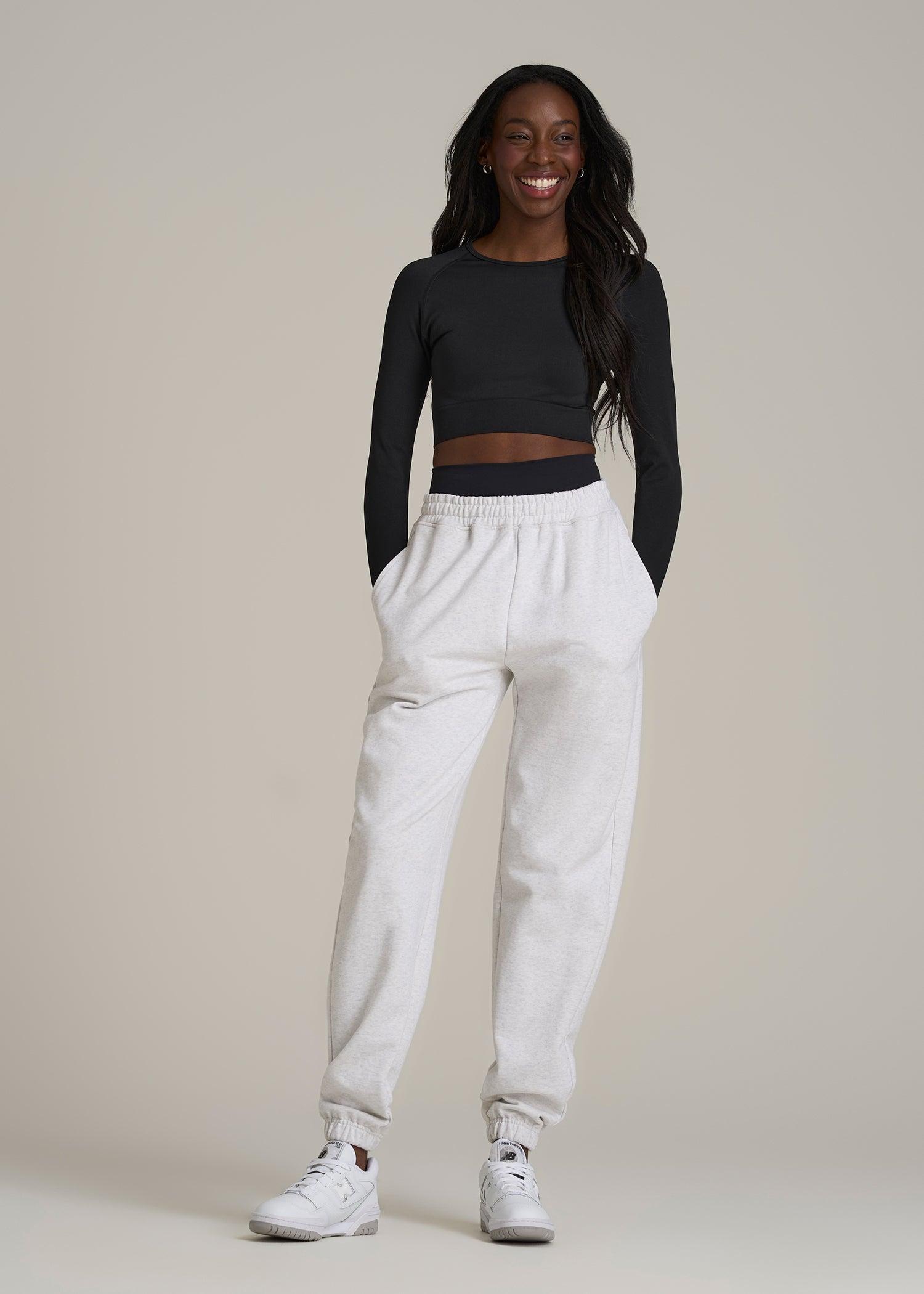 Compression Long Sleeve Cropped Training Top for Tall Women in Black Female Product Image