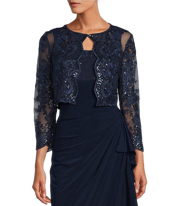 Alex Evenings Embroidered Floral Lace 2-Piece Scoop Neck 3/4 Sleeve Slit 2-Piece Jacket Dress Product Image