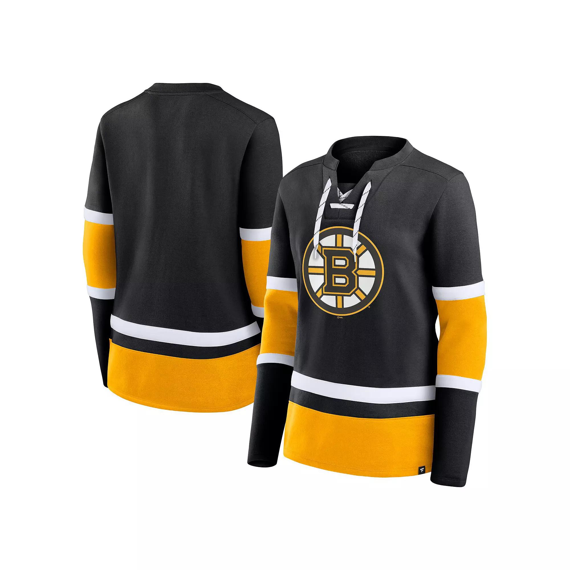 Women's Fanatics Black Boston Bruins Prime Time Lace-Up Long Sleeve T-Shirt, Size: Large Product Image
