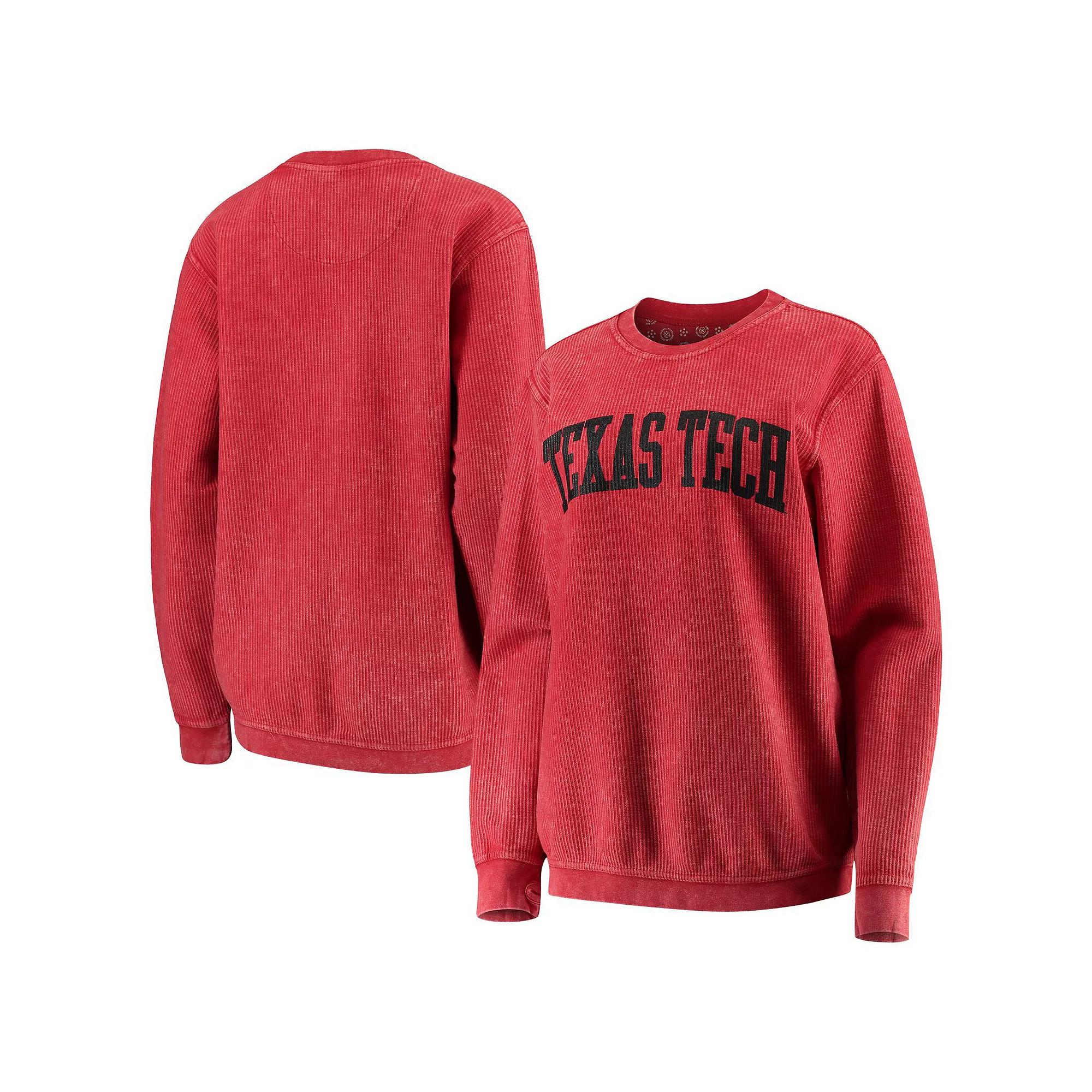 Women's Pressbox Red Texas Tech Red Raiders Comfy Cord Vintage Wash Basic Arch Pullover Sweatshirt,  Product Image