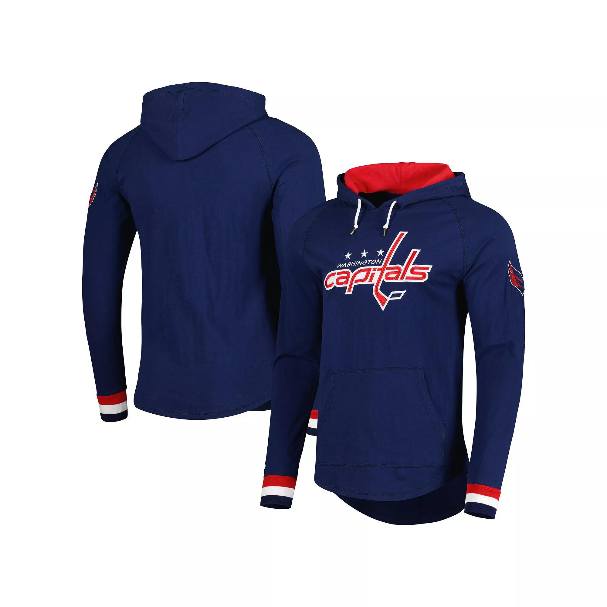 Men's Mitchell & Ness Navy Washington Capitals Legendary Slub Hoodie Long Sleeve T-Shirt,  Product Image
