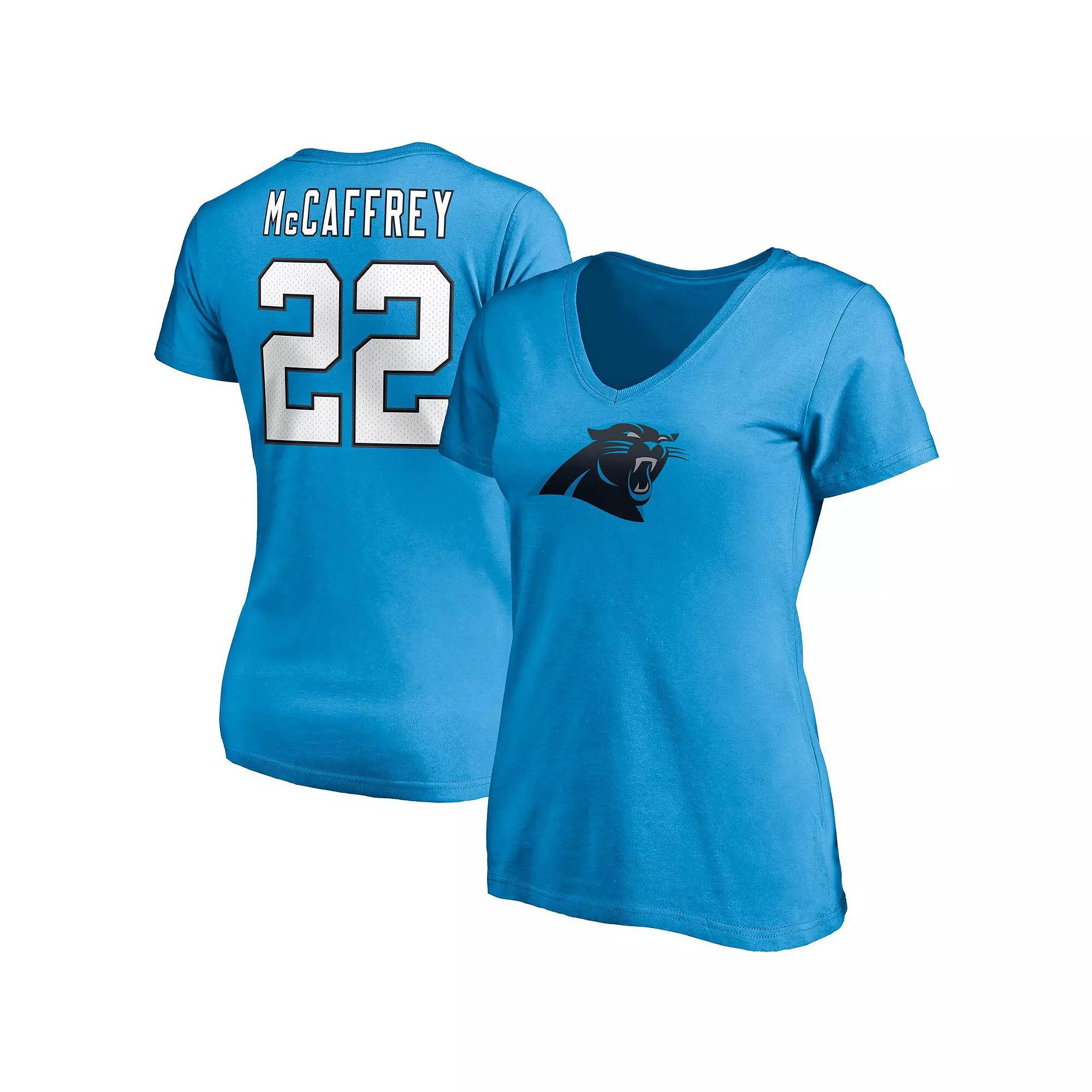 Women's Fanatics Branded Christian McCaffrey Blue Carolina Panthers Player Icon Name & Number V-Neck T-Shirt, Size: Small Product Image