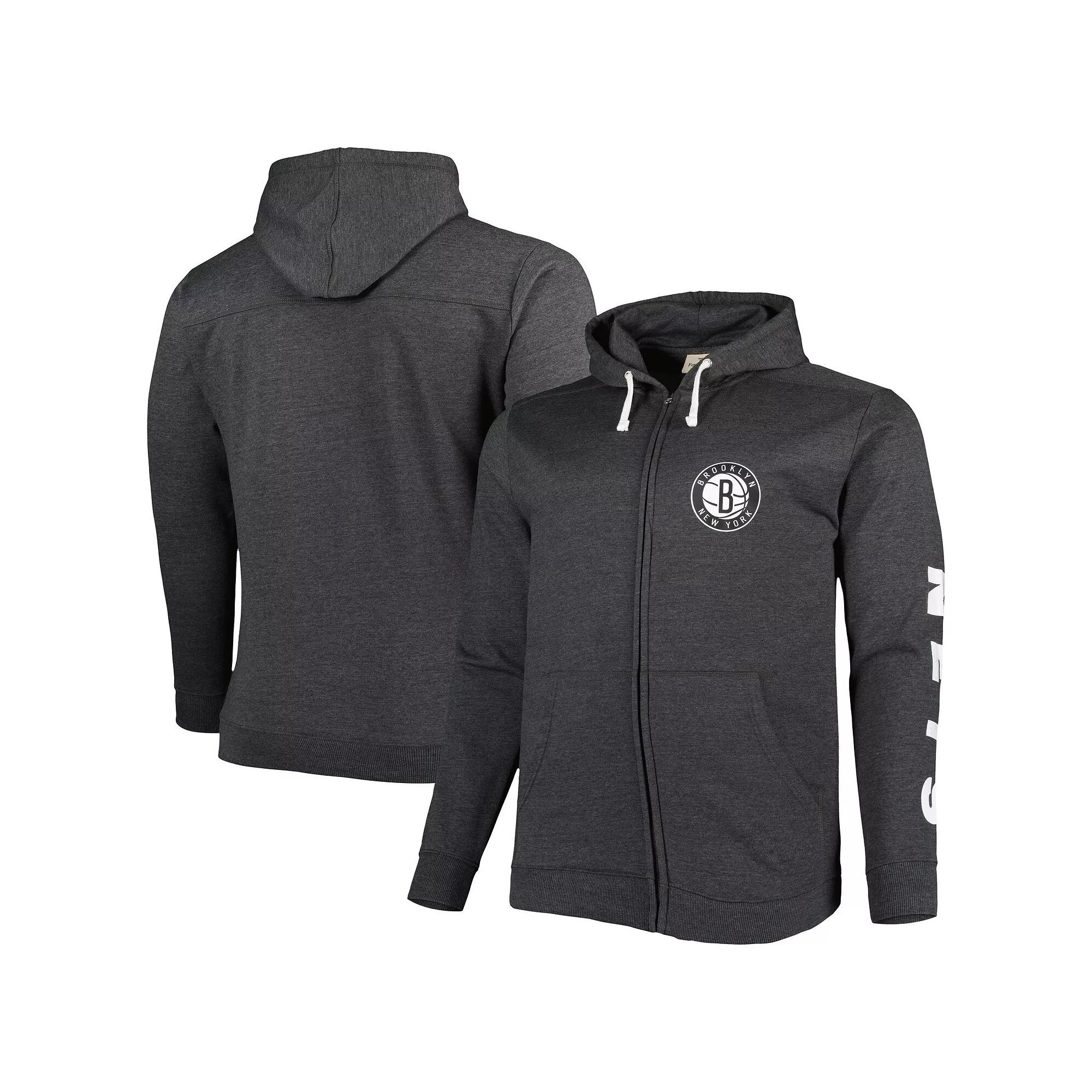 Men's Fanatics Branded Heathered Black Brooklyn Nets Big & Tall Down and Distance Full-Zip Hoodie,  Product Image