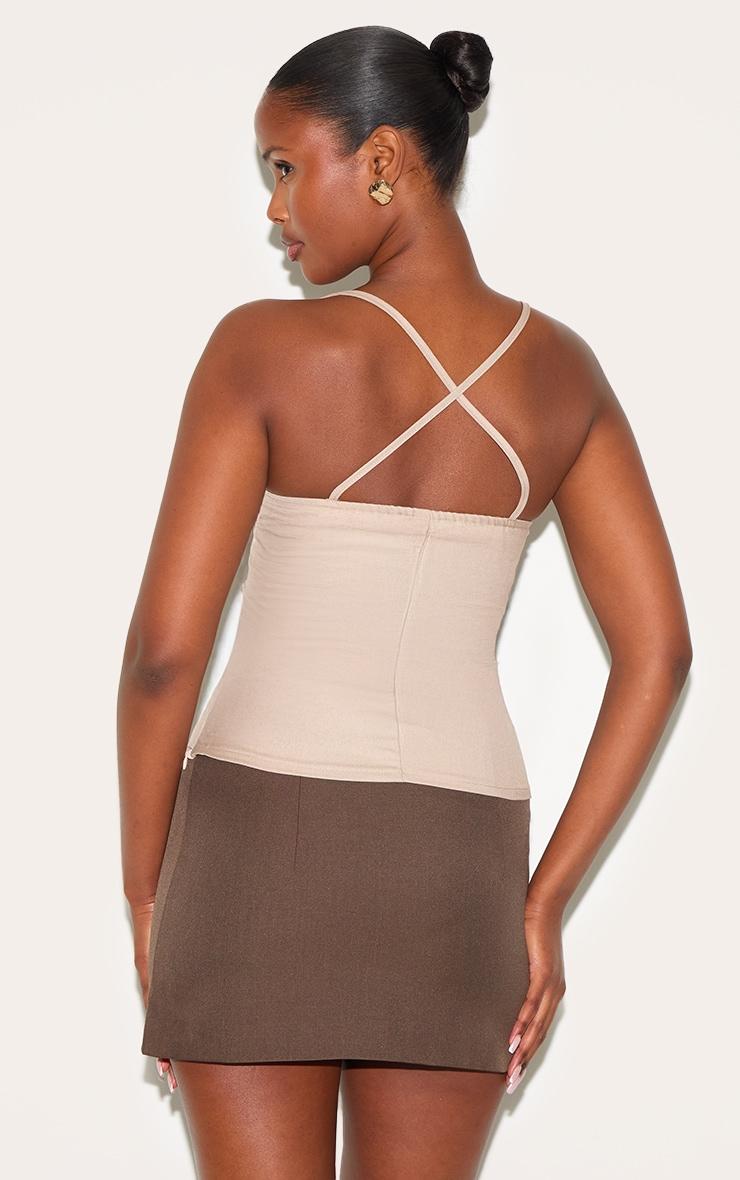 Mushroom Woven Bust Detail Cross Strap Long Top Product Image