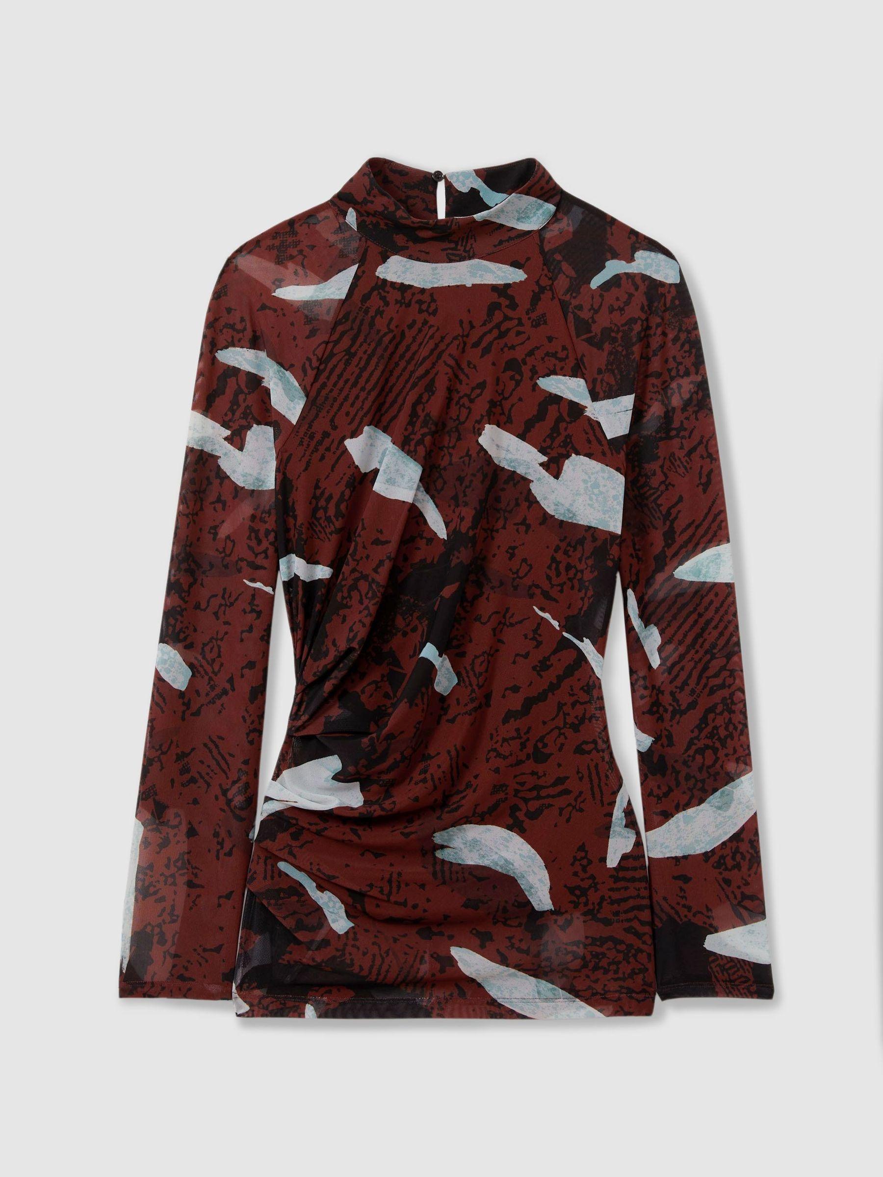 Printed Ruched Top in Burgundy Product Image