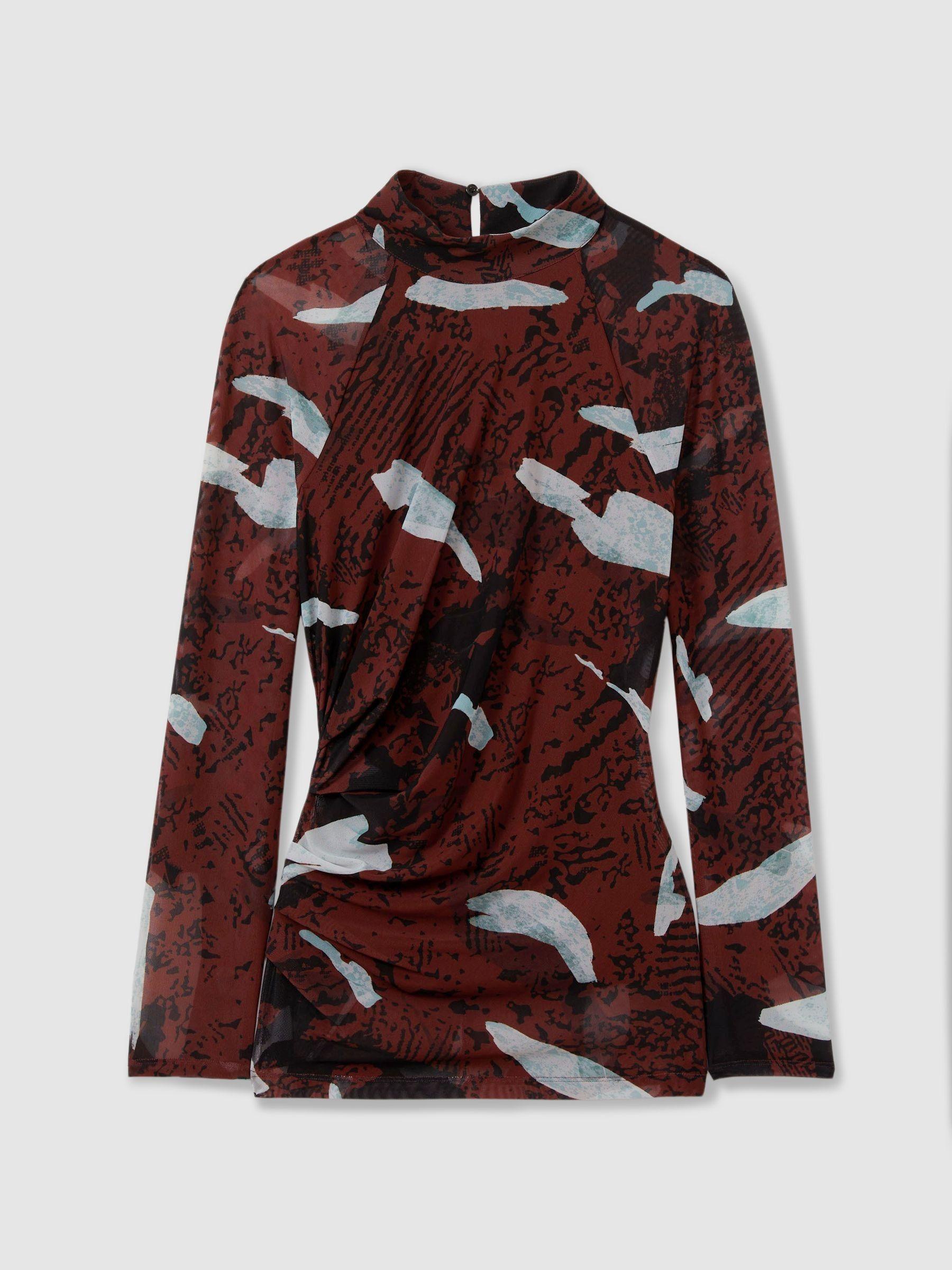 Printed Ruched Top in Burgundy Product Image