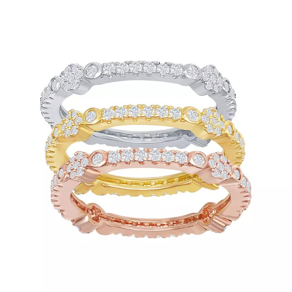 Tri-Tone Sterling Silver Cubic Zirconia Eternity Ring Set, Womens Product Image