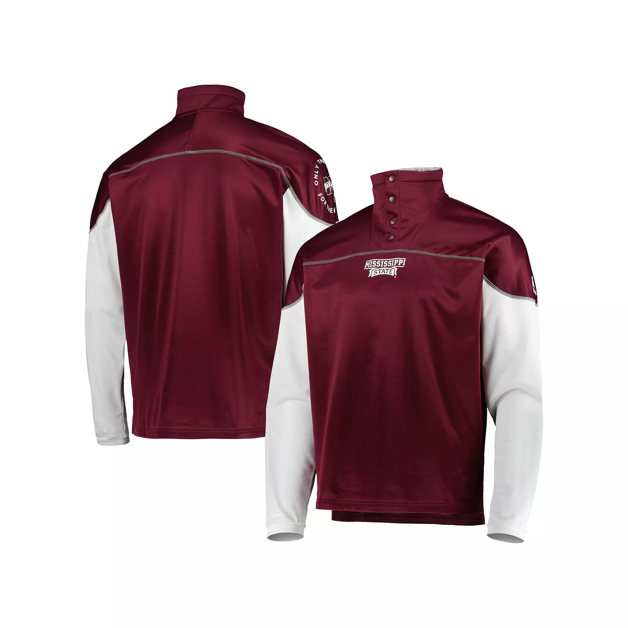 Men's adidas Maroon Mississippi State Bulldogs AEROREADY Knit Quarter-Snap Jacket,  Product Image