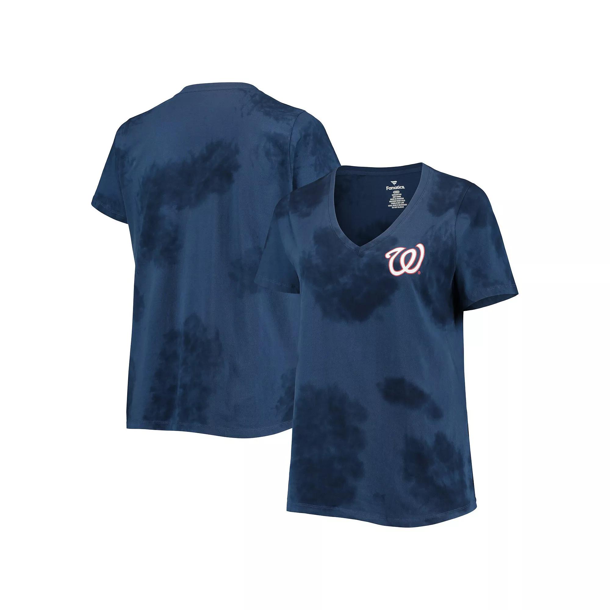 Women's Navy Washington Nationals Plus Size Cloud V-Neck T-Shirt, Size: 2XL, Blue Product Image