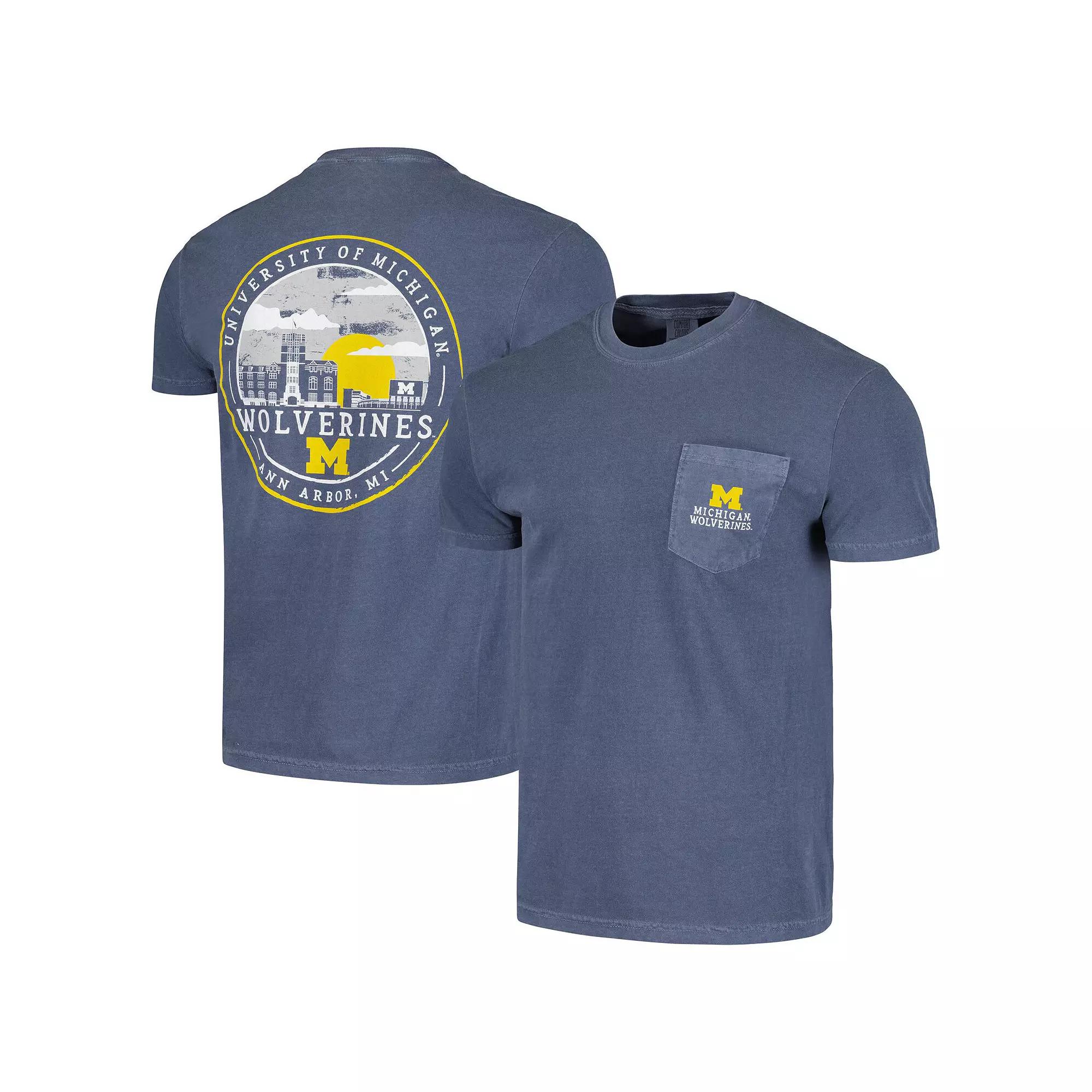 Men's Navy Michigan Wolverines Striped Sky Comfort Colors Pocket T-Shirt, Size: Large, Blue Product Image