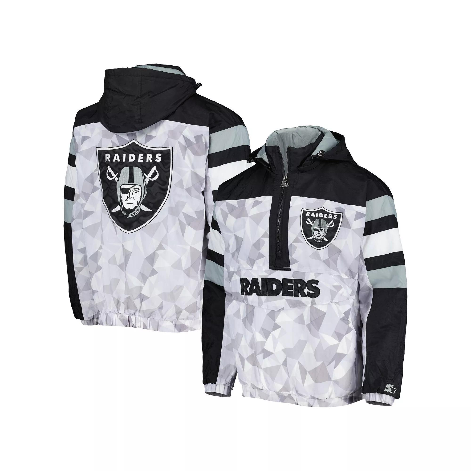 Men's Starter White/Black Las Vegas Raiders Thursday Night Gridiron Raglan Half-Zip Hooded Jacket, Size: Large, Lvr White Product Image