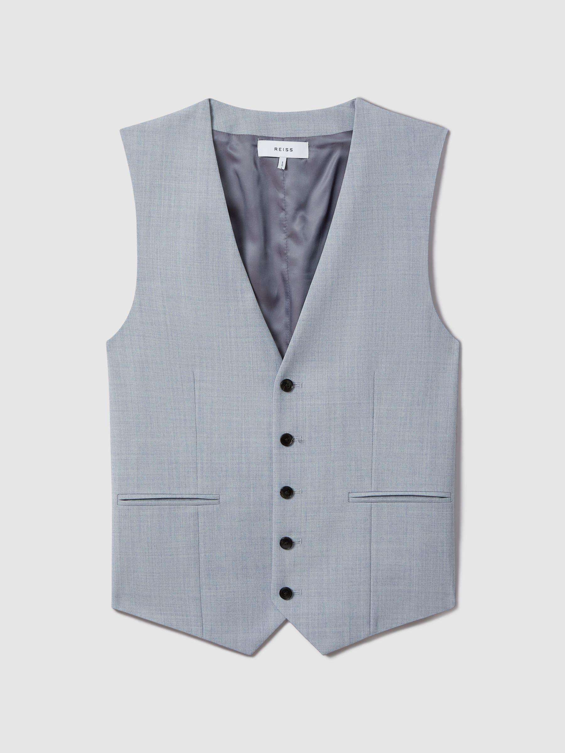 Slim Fit Wool Waistcoat in Soft Blue Product Image