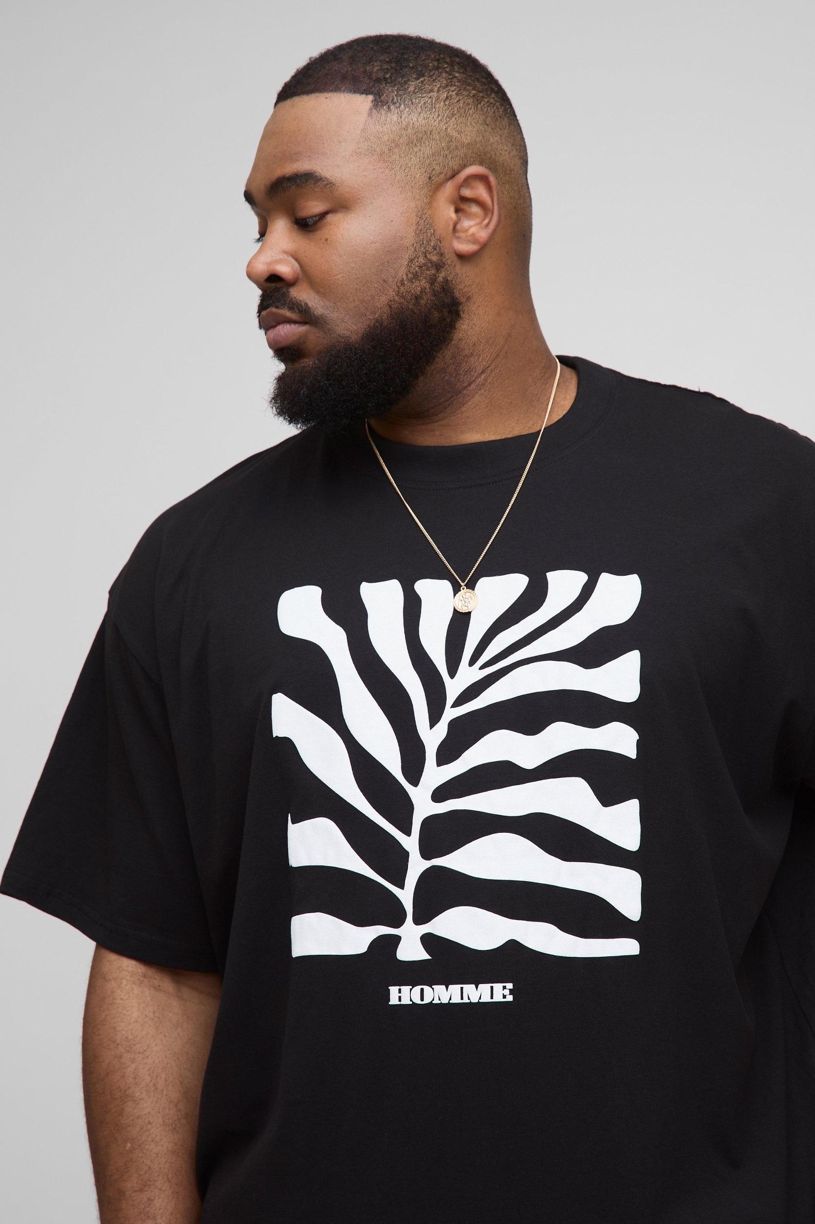 Plus Oversized Leaf Puff Print T-Shirt | boohooMAN USA Product Image