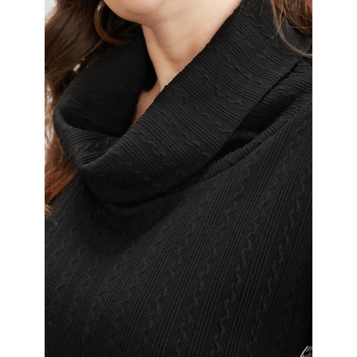 Plus Size Plaid Patchwork Button Detail Funnel Neck Sweatshirt Women Black Elegant Contrast Turtleneck Dailywear Sweatshirts BloomChic 10/M Product Image