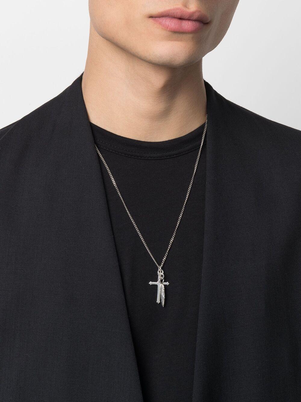 cross + feather necklace Product Image