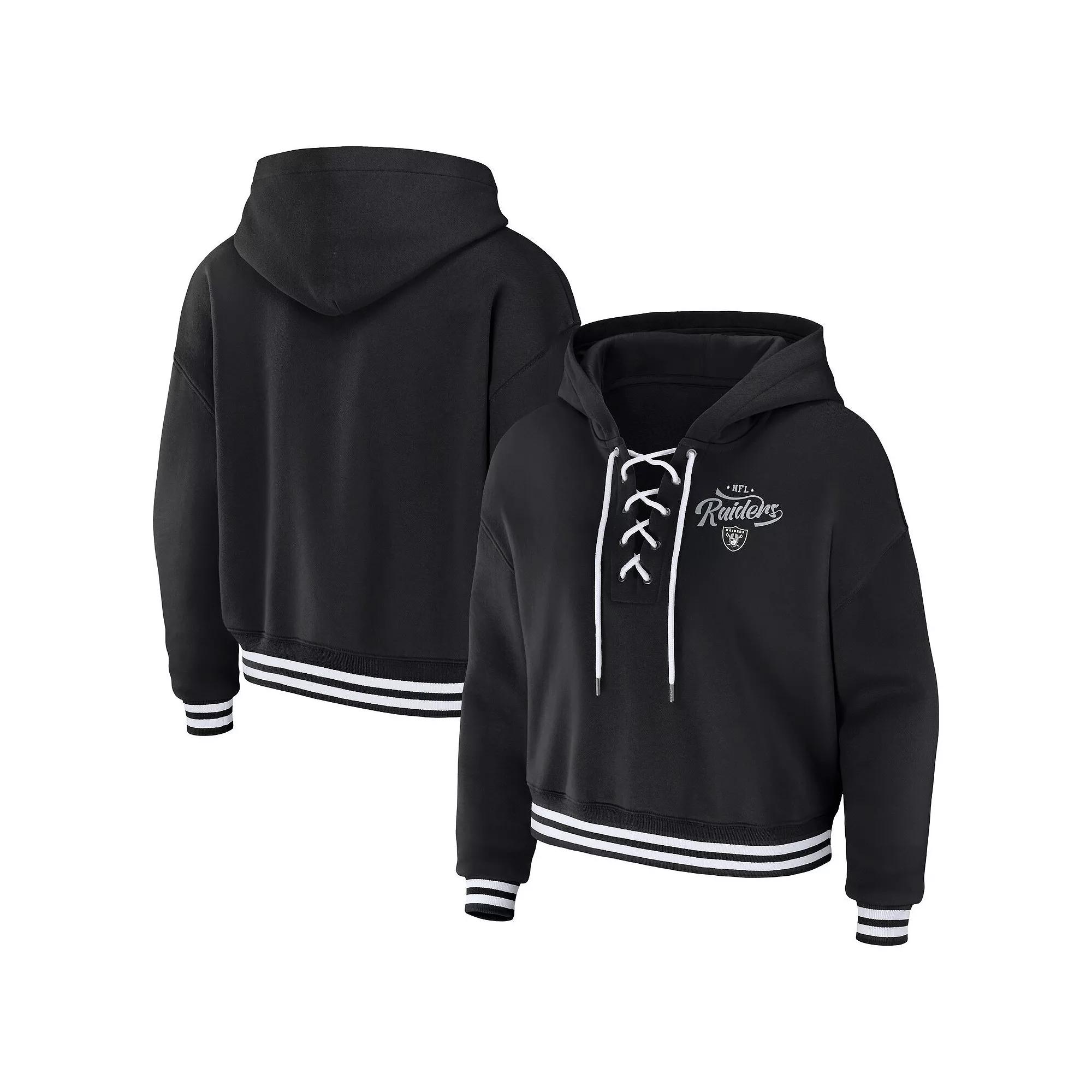 Women's WEAR by Erin Andrews  Black Philadelphia Eagles Lace-Up Pullover Hoodie, Size: Medium Product Image