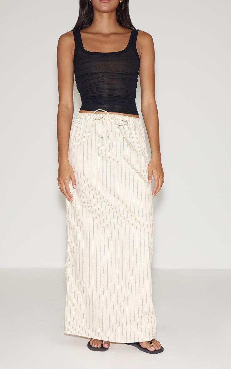Stone Stripe Cotton Drawstring Tie Maxi Skirt Product Image
