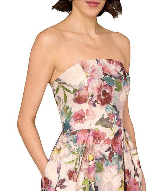 Aidan Mattox Strapless Floral Print Jacquard Fit & Flare Midi Dress Product Image