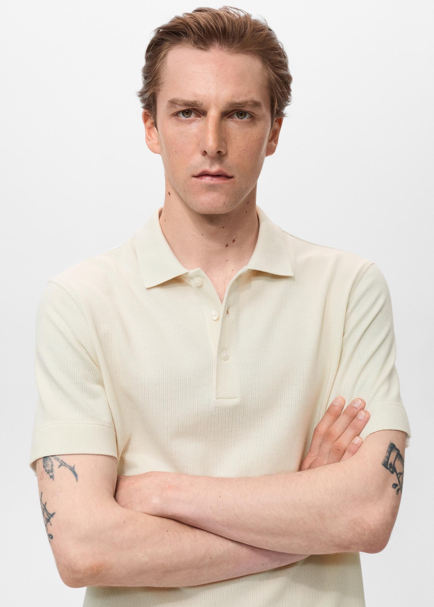 Fine rib-knit polo shirt - Men | MANGO USA Product Image