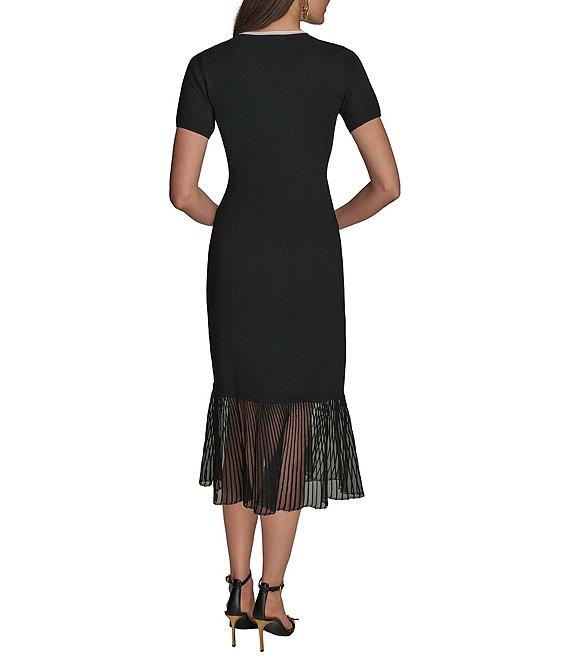 Donna Karan V-Neck Short Sleeve Contrast Trim Knit Midi Dress Product Image