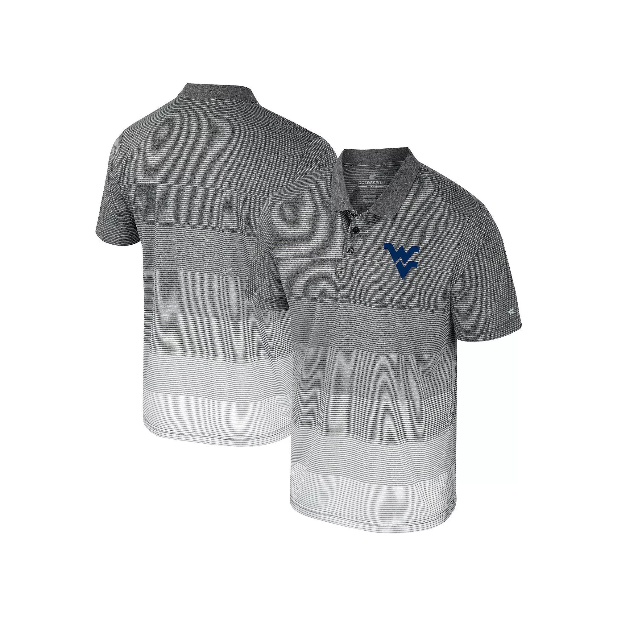Men's Colosseum Gray West Virginia Mountaineers Striped Mesh Polo,  Product Image
