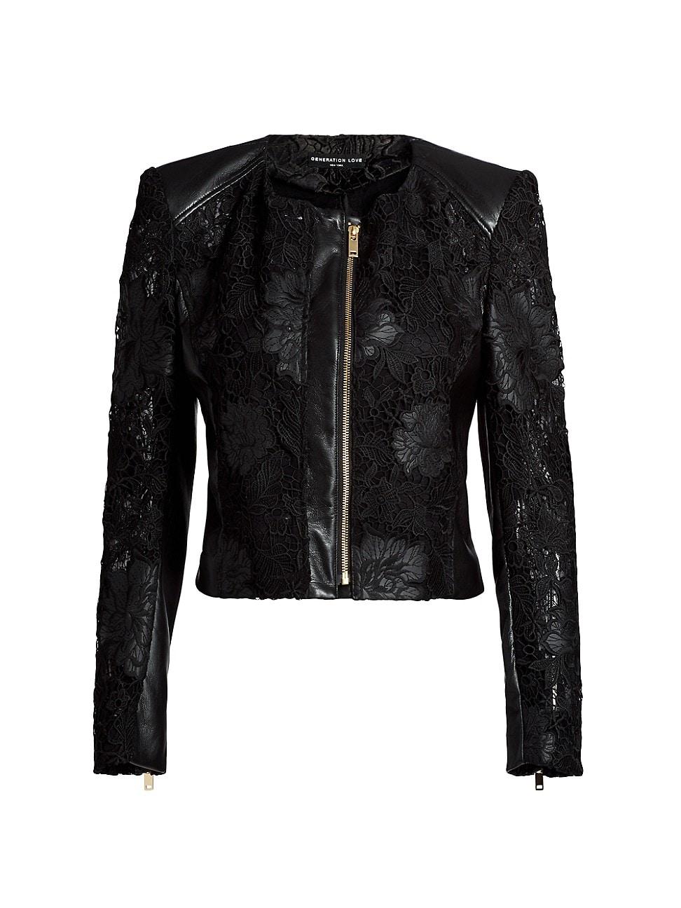 Womens Dalma Faux-Leather & Lace Jacket Product Image