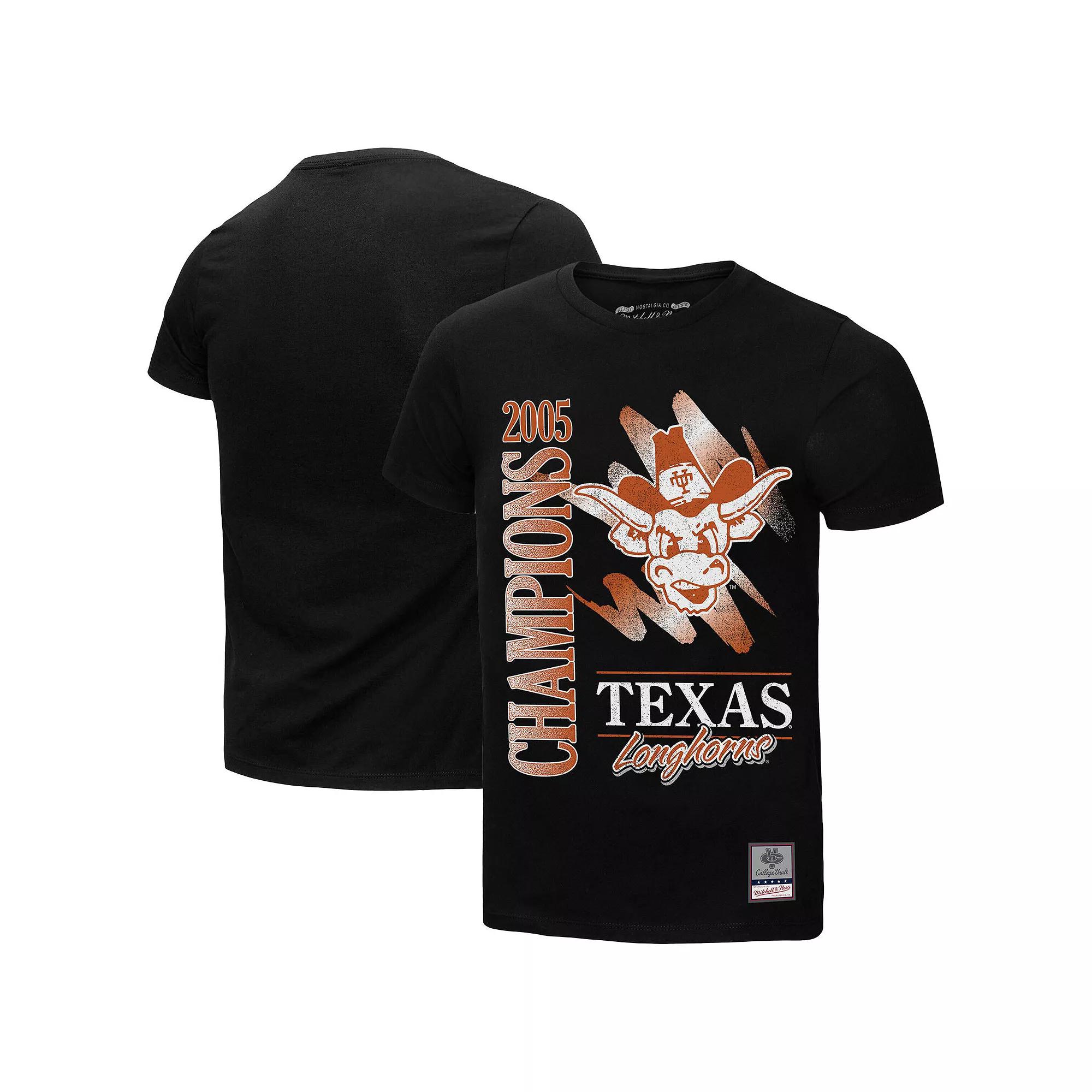 Men's Mitchell & Ness  Black Texas Longhorns Retro Brush Mineral Wash T-Shirt, Size: Large Product Image