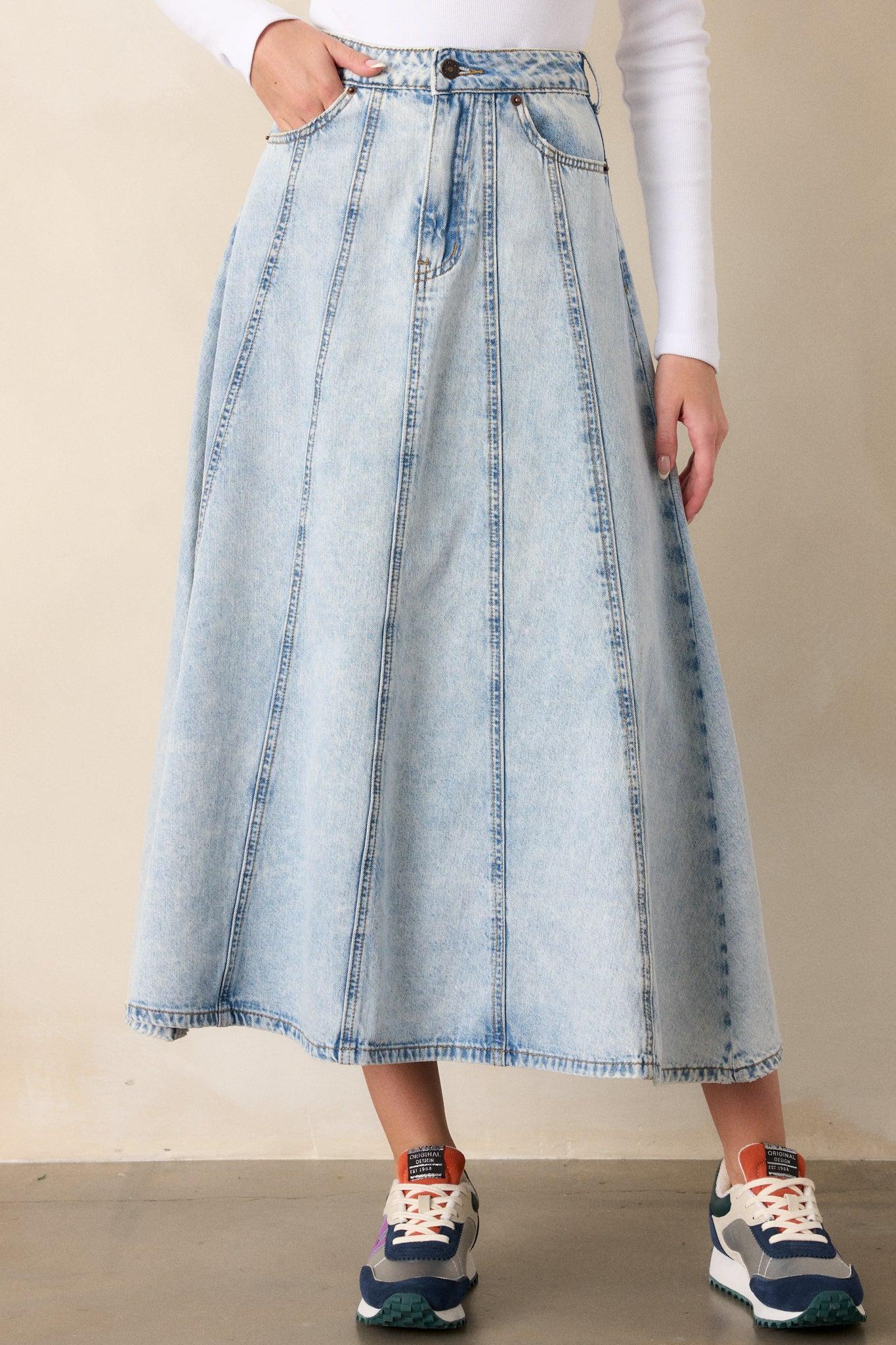 Rustic Dream Light Wash Denim Maxi Skirt Product Image