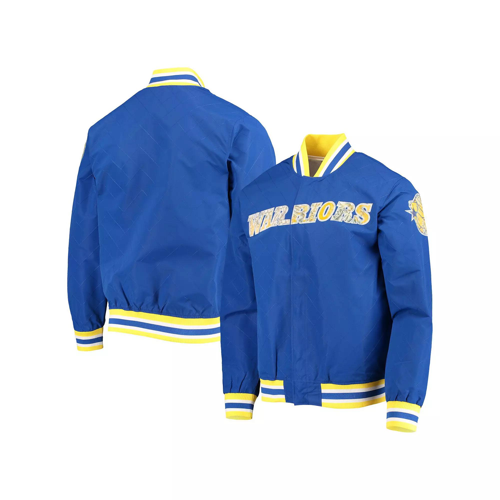 Men's Golden State Warriors Royal Mitchell & Ness Hardwood Classics 75th Anniversary Authentic Warmup Full-Snap Jacket,  Product Image
