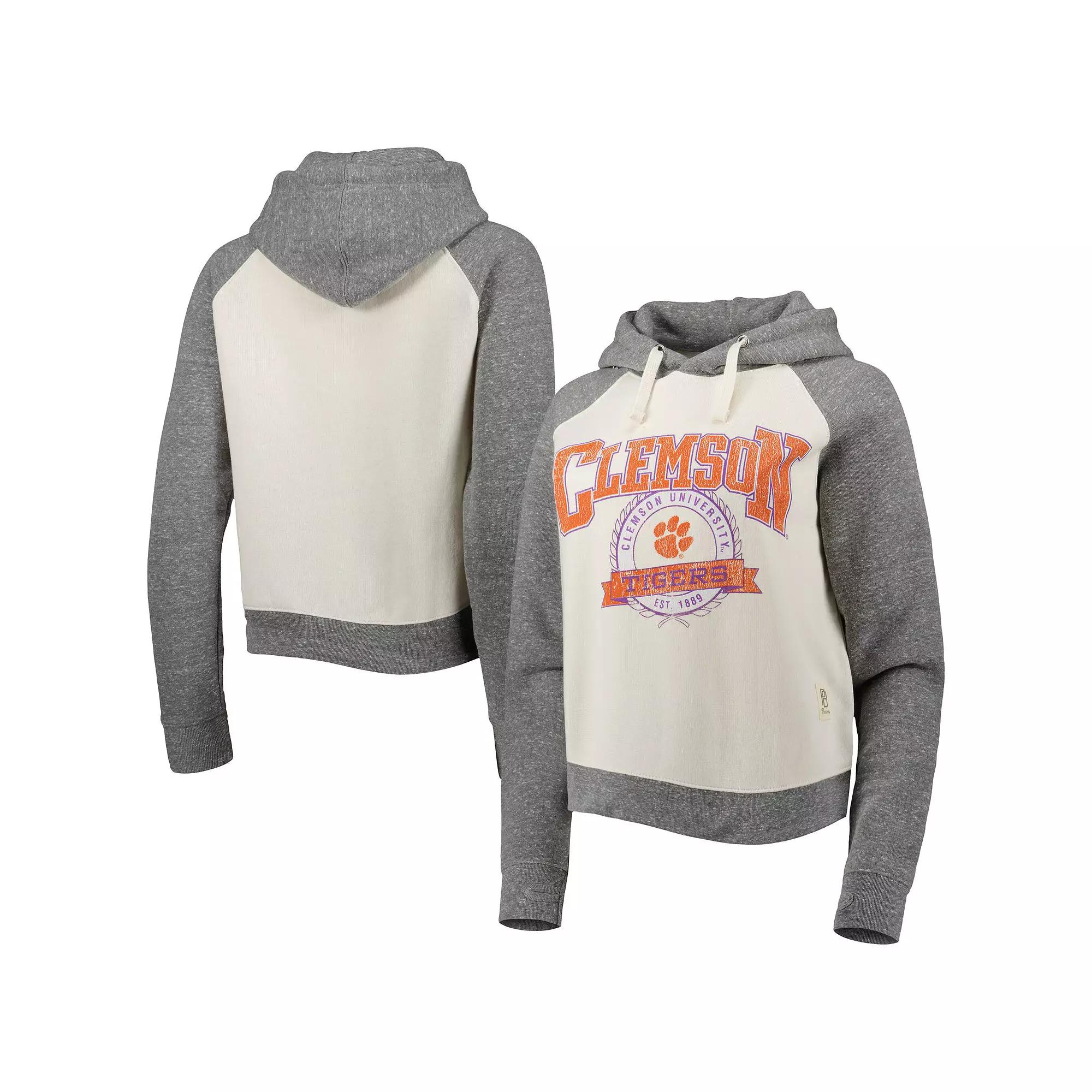 Women's Pressbox Cream/Heather Gray Clemson Tigers Cody Tri-Bend Raglan Pullover Hoodie, Size: 2XL, White Product Image