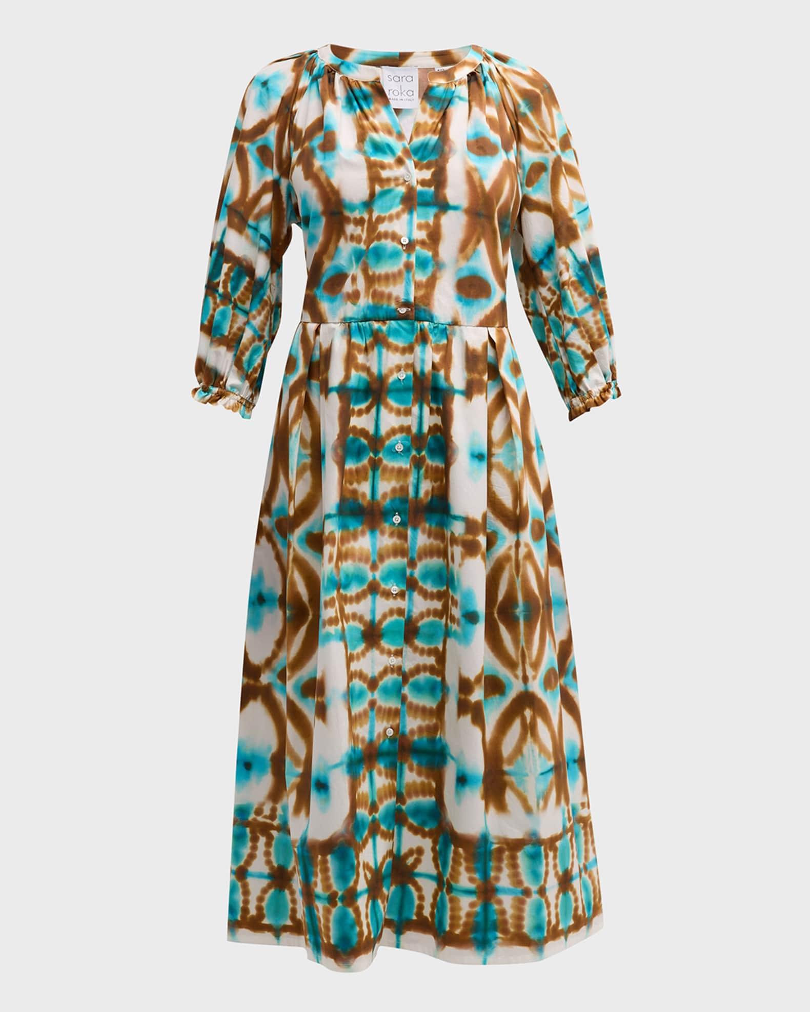 Cande Raglan-Sleeve Tie-Dye Midi Shirtdress Product Image