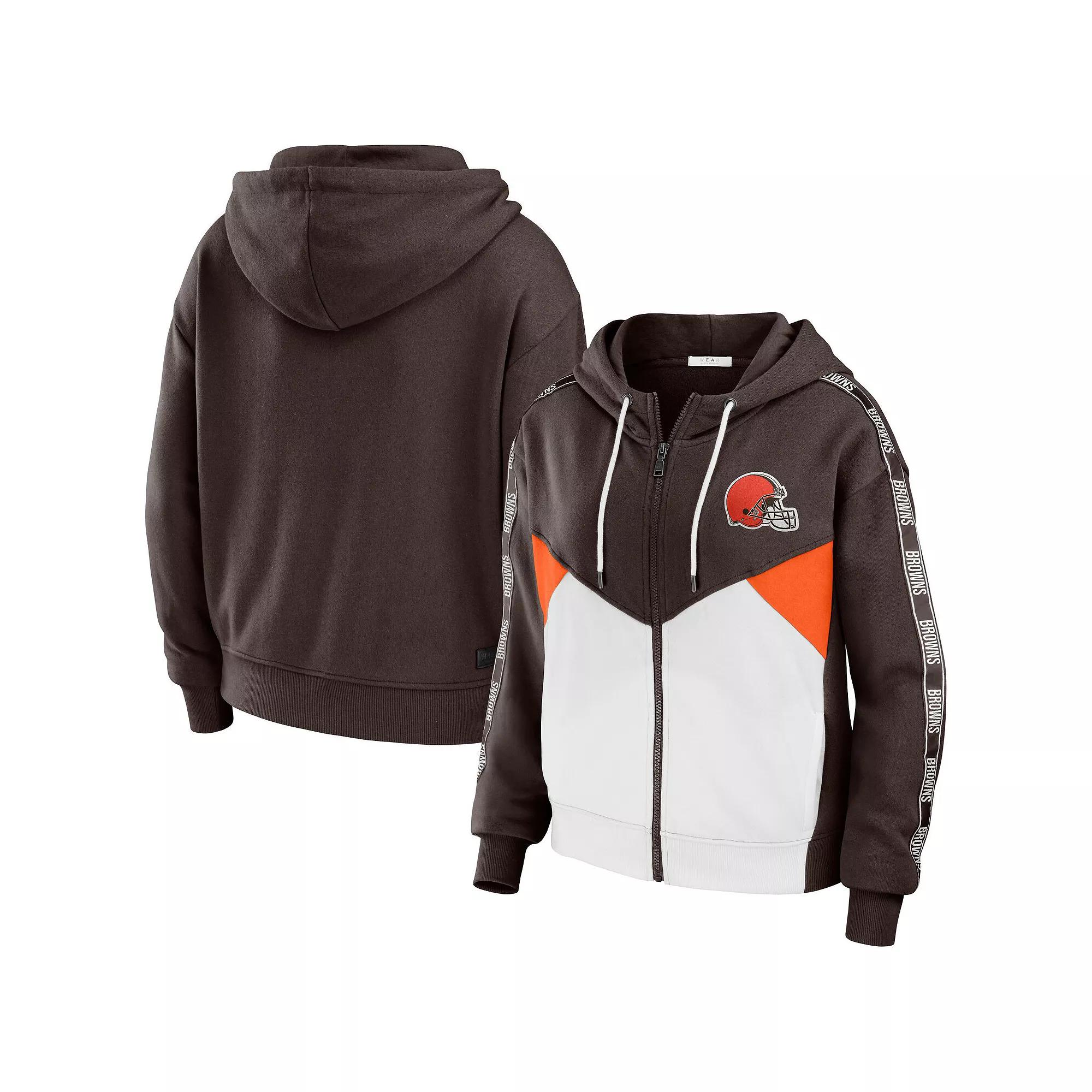 Women's WEAR by Erin Andrews Brown/White Cleveland Browns Color-Block Full-Zip Hoodie,  Product Image